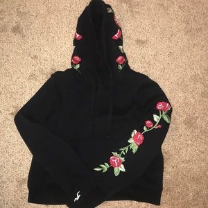cropped rose embroidered hoodie